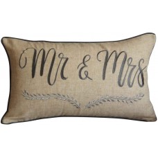 FAVDEC Embroidered Mr and Mrs Decorative Throw Pillow Cover, Lumbar Linen Pillow Cover 12 Inches x 20 Inches Cover Only