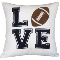 FAVDEC Embroidered Football Decorative Throw Pillow Cover, Love Football Throw Pillow Cover 18 Inches x 18 Inches Cover Onl