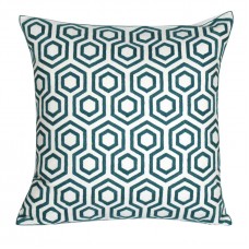 Embroidered Seagreen Hex Throw Pillow Cover