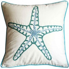 FAVDEC Embroidered Starfish Cover Flower Pattern 18 Inches x 18 Inches, Cover only (Teal)