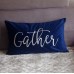 FAVDEC Embroidered Gather Lumbar Decorative Throw Pillow Cover, Lumbar Pillow Cover 12 Inches x 20 Inches Cover Only, Navy Blue